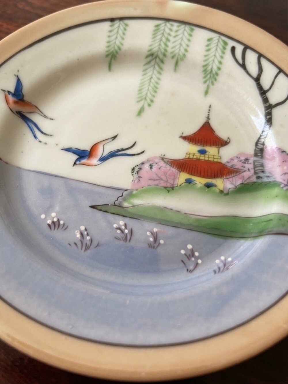 4 Vintage Japanese Hand Painted Gold Trim Lusterware Plates - Picture 11 of 16